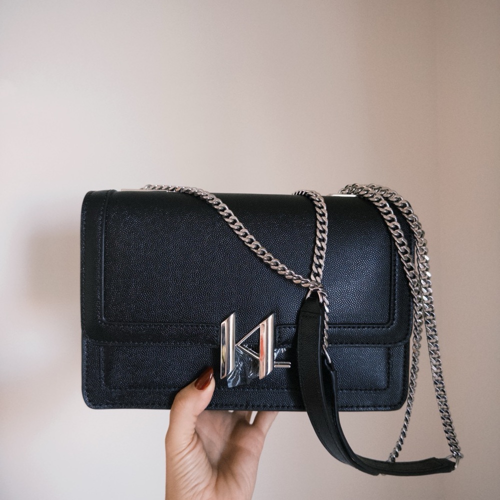 Karl Lagerfeld Black Crossbody Bag with Silver Chain